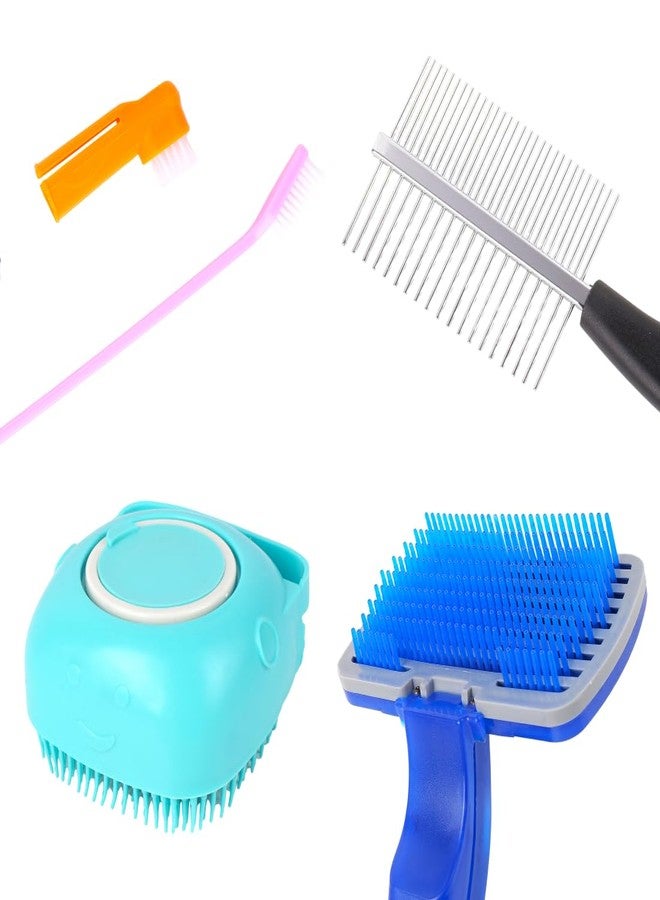 مجموعة فرش تنظيف الكلاب، أدوات تنظيف الحيوانات الأليفة متعددة الألوان مع أمشاط وفرشاة تدليك (عبوة من 4 قطع) - Image 1